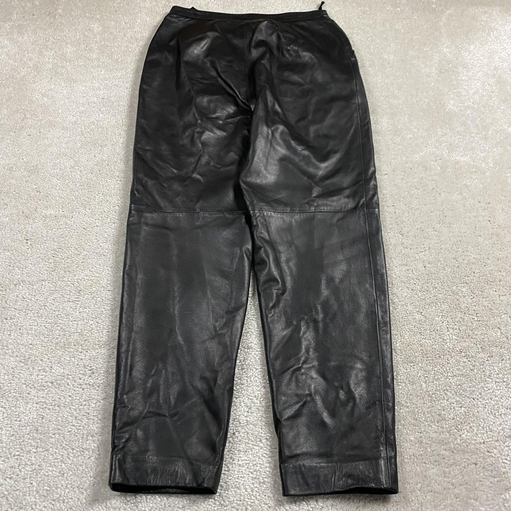 VTG Jones New York Leather Pants Womens 10P Black High Rise Tapered Lined Petite